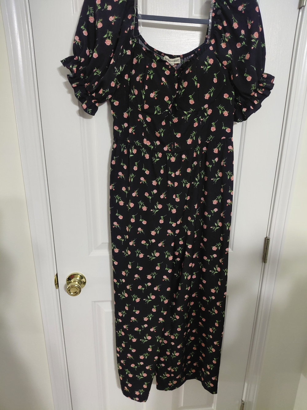 Inspired Hearts Black Maxi Dress with Pink Rose Print
